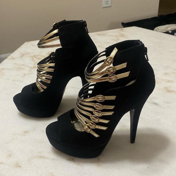 LFL by Lust for Life stiletto black and gold high heels size 9 - Picture 3 of 8